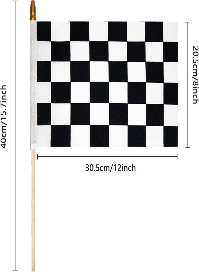Uelfbaby 4 Pcs 8×12 inch Checkered Flag, Black and White Racing Flag on Wood Stick - Hand Held Stick with Kid-Safe Spear Top, Children's Party Decoration - Image 3